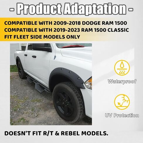 Fender Fender Flares متوافق مع 2009-2023 Dodge RAM 1500 كلاسيكي جيب برشام الطين الحراس الطين حامي العجلات المحكم الأسود الخلفي in Kuwait