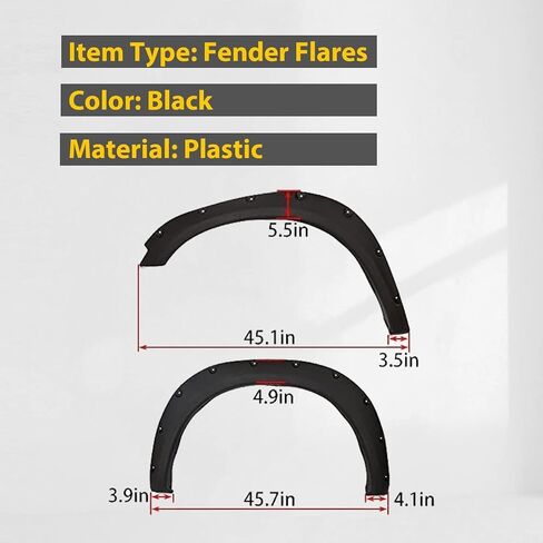 Fender Fender Flares متوافق مع 2009-2023 Dodge RAM 1500 كلاسيكي جيب برشام الطين الحراس الطين حامي العجلات المحكم الأسود الخلفي in Kuwait
