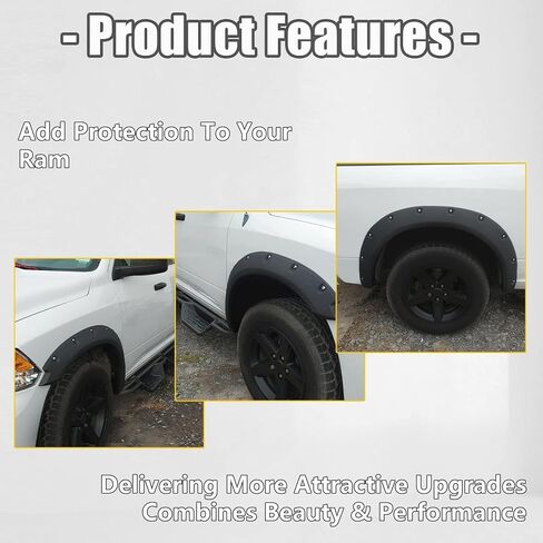 Fender Fender Flares متوافق مع 2009-2023 Dodge RAM 1500 كلاسيكي جيب برشام الطين الحراس الطين حامي العجلات المحكم الأسود الخلفي in Kuwait