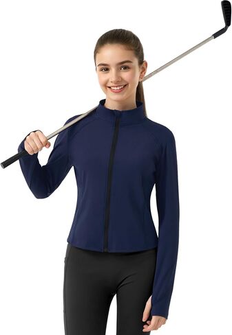 JOCMIC Girls Zip Up Jacket Horse Riding Cropped Shirts Kids Athletic Jackets Fall Winter Outerwear in Saudi Arabia