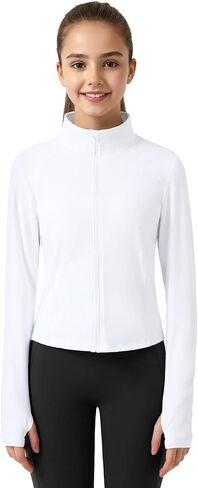 JOCMIC Girls Zip Up Jacket Horse Riding Cropped Shirts Kids Athletic Jackets Fall Winter Outerwear in Saudi Arabia