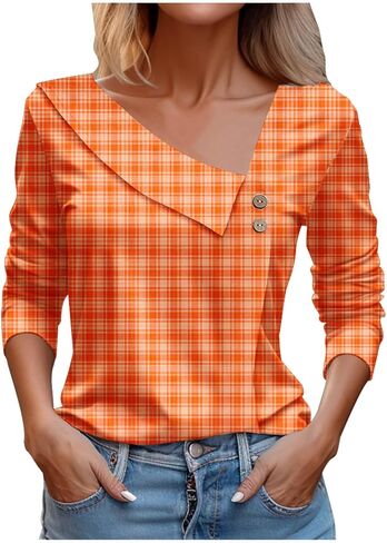 Womens Summer Tops Dressy Casual Long Sleeve Asymmetric V Neck Button Shirts Spring Fashion Slim Fit Western Blouses in Saudi Arabia