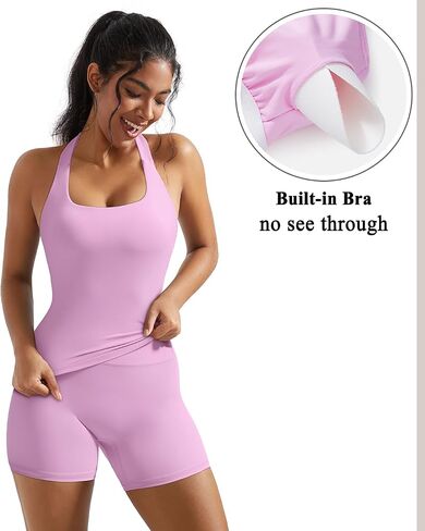 OMKAGI 2 Piece Workout Sets for Women Halter Sports Bra Tank Gym Biker Shorts Outfits in Kuwait