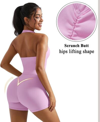 OMKAGI 2 Piece Workout Sets for Women Halter Sports Bra Tank Gym Biker Shorts Outfits in Kuwait