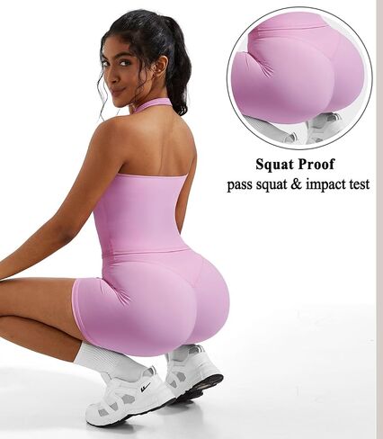 OMKAGI 2 Piece Workout Sets for Women Halter Sports Bra Tank Gym Biker Shorts Outfits in Kuwait