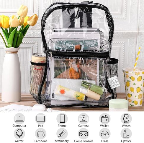 Silkfly 24Pack Clear Backpacks Bulk PVC Transparent Bookbags Heavy Duty See Through Bags with Pockets for Stadium Work Travel (15 x 11 x 3.6 Inches) in Saudi Arabia