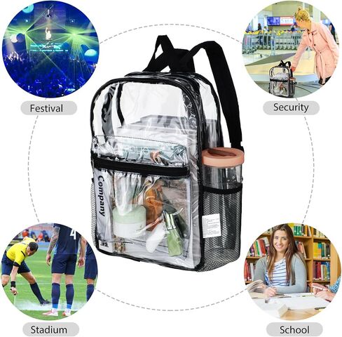 Silkfly 24Pack Clear Backpacks Bulk PVC Transparent Bookbags Heavy Duty See Through Bags with Pockets for Stadium Work Travel (15 x 11 x 3.6 Inches) in Saudi Arabia