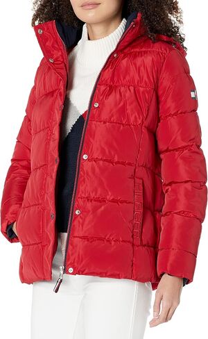Tommy Hilfiger Women's Zip Up Short Puffer Jacket, Black, Medium in Saudi Arabia