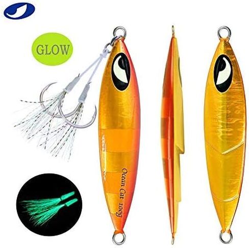 OCEAN CAT 1 قطعة من معدن الرصاص المسطح ذو السقوط البطيء لصيد السمك طُعم القفز العمودي مع خطاف فراشة لصيد الأسماك في المياه المالحة in Kuwait