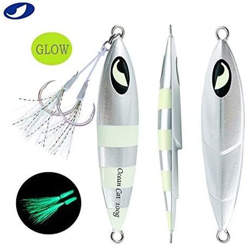 OCEAN CAT 1 قطعة من معدن الرصاص المسطح ذو السقوط البطيء لصيد السمك طُعم القفز العمودي مع خطاف فراشة لصيد الأسماك في المياه المالحة in Kuwait