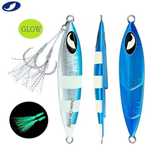 OCEAN CAT 1 قطعة من معدن الرصاص المسطح ذو السقوط البطيء لصيد السمك طُعم القفز العمودي مع خطاف فراشة لصيد الأسماك في المياه المالحة in Kuwait