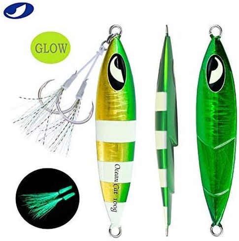 OCEAN CAT 1 قطعة من معدن الرصاص المسطح ذو السقوط البطيء لصيد السمك طُعم القفز العمودي مع خطاف فراشة لصيد الأسماك في المياه المالحة in Kuwait
