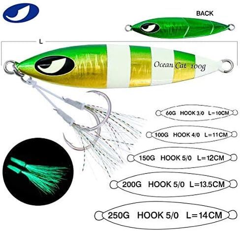 OCEAN CAT 1 قطعة من معدن الرصاص المسطح ذو السقوط البطيء لصيد السمك طُعم القفز العمودي مع خطاف فراشة لصيد الأسماك في المياه المالحة in Kuwait