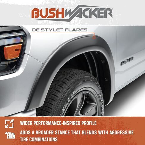 Bushwacker Pocket/Rivet Style Front & Rear Fender Flares | 4-Piece Set, Black, Smooth Finish | 50911-02 | Fits 2006-2008 Dodge Ram 1500; 2006-2009 Ram 2500, 3500 w/ 8.2' Bed in Kuwait