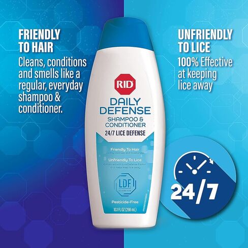 RID Defense Lice Shampoo & Conditioner, Used Daily Provides 24/7 Defense Against Head Lice, 100% Effective, 10.1 Ounce- Pack of 2 in Kuwait
