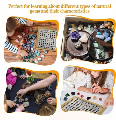 JOJOCY 100 Pcs Natural Crystal Stones Collection with Picture Frame, Natural Mineral Specimens for Home Decor, Gifts & Educational Use, 23x28cm Frame & 1.9-2.5cm Stones (Dark Brown) in Kuwait