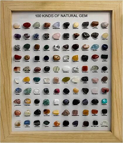 JOJOCY 100 PCS CRYSTAL Stones Natural Collection مع إطار صورة ، عينات معدنية طبيعية للديكور المنزلي ، الهدايا والاستخدام التعليمي ، إطار 23 × 28 سم وأحجار 1.9-2.5 سم (بني داكن) in Kuwait