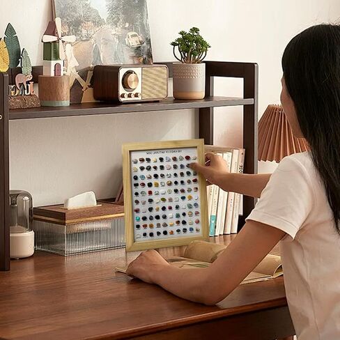 JOJOCY 100 PCS CRYSTAL Stones Natural Collection مع إطار صورة ، عينات معدنية طبيعية للديكور المنزلي ، الهدايا والاستخدام التعليمي ، إطار 23 × 28 سم وأحجار 1.9-2.5 سم (بني داكن) in Kuwait