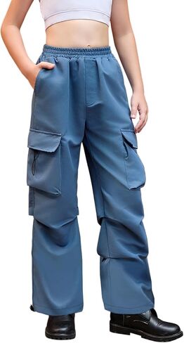 Jxstar Girls Metallic Cargo Pants​​ ​​Stretchy High Waist Hip Hop Dance Pants Shiny Jazz Street Joggers​​​​ for Kids in Saudi Arabia