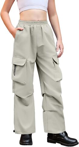 Jxstar Girls Metallic Cargo Pants​​ ​​Stretchy High Waist Hip Hop Dance Pants Shiny Jazz Street Joggers​​​​ for Kids in Saudi Arabia
