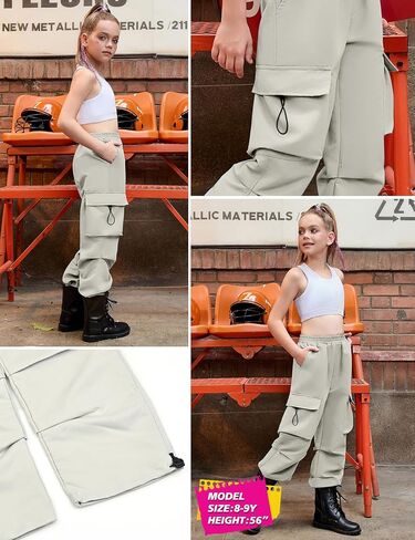 Jxstar Girls Metallic Cargo Pants​​ ​​Stretchy High Waist Hip Hop Dance Pants Shiny Jazz Street Joggers​​​​ for Kids in Saudi Arabia
