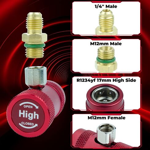 R1234YF محول مقرن سريع ، محول تبريد السيارات ، تجهيزات الضغط العالي والمنخفض للإخلاء وإعادة شحن أنظمة تكييف السيارات R1234YF ، 1/4 "، مجموعة من 2 in Saudi Arabia