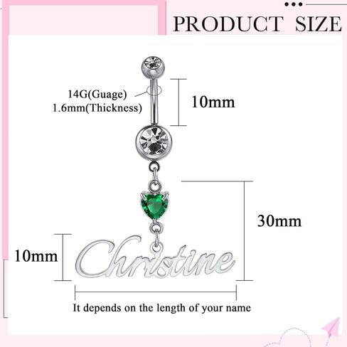Personalized Belly Ring for Women Name/Initial Gold Belly Button Rings with Heart Birthstone, Custom Belly Piercing Jewelry, Elegant Summer Gift for Girlfriend Wife in Kuwait