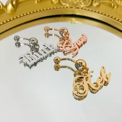 Personalized Belly Ring for Women Name/Initial Gold Belly Button Rings with Heart Birthstone, Custom Belly Piercing Jewelry, Elegant Summer Gift for Girlfriend Wife in Kuwait
