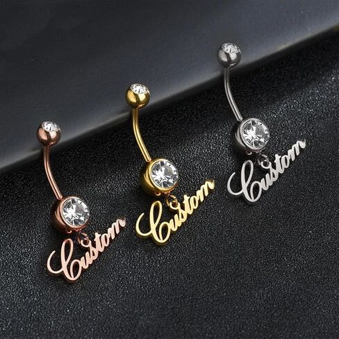 Personalized Belly Ring for Women Name/Initial Gold Belly Button Rings with Heart Birthstone, Custom Belly Piercing Jewelry, Elegant Summer Gift for Girlfriend Wife in Kuwait