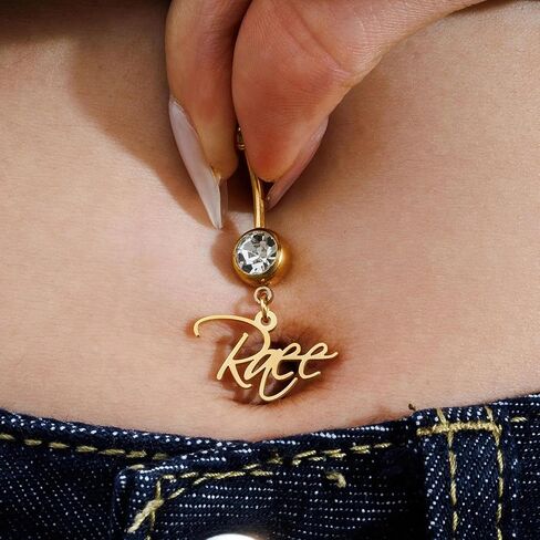 Personalized Belly Ring for Women Name/Initial Gold Belly Button Rings with Heart Birthstone, Custom Belly Piercing Jewelry, Elegant Summer Gift for Girlfriend Wife in Kuwait