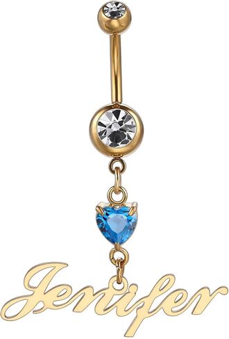 Personalized Belly Ring for Women Name/Initial Gold Belly Button Rings with Heart Birthstone, Custom Belly Piercing Jewelry, Elegant Summer Gift for Girlfriend Wife in Kuwait