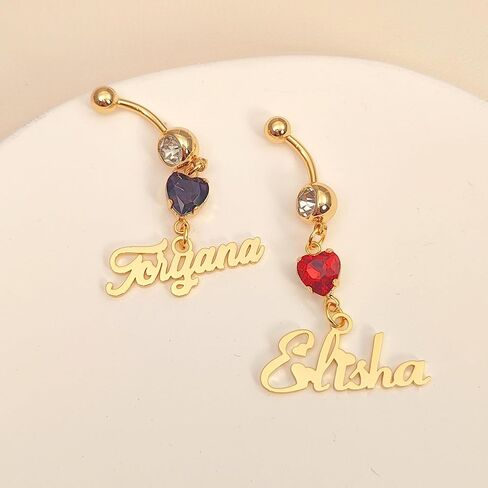 Personalized Belly Ring for Women Name/Initial Gold Belly Button Rings with Heart Birthstone, Custom Belly Piercing Jewelry, Elegant Summer Gift for Girlfriend Wife in Kuwait