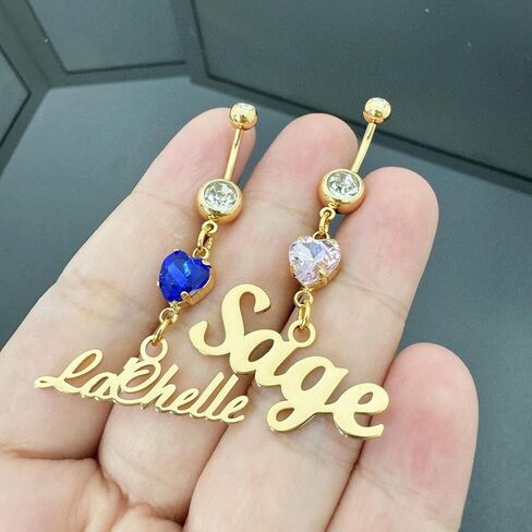 Personalized Belly Ring for Women Name/Initial Gold Belly Button Rings with Heart Birthstone, Custom Belly Piercing Jewelry, Elegant Summer Gift for Girlfriend Wife in Kuwait