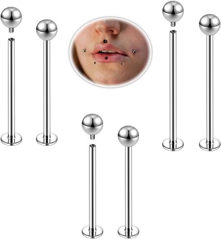 16G Labret Cheek Tongue Rings Surgical Stainless Steel Monroe Lip Piercing Jewelry Barbell Ring Kits Ultra-long Bar Length 14mm/16mm/19mm/22mm/25mm in Saudi Arabia
