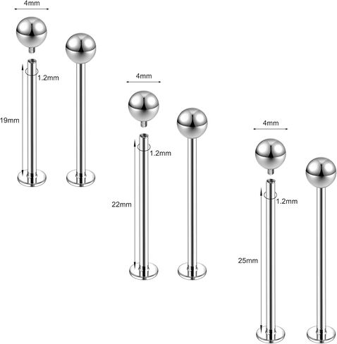 16G Labret Cheek Tongue Rings Surgical Stainless Steel Monroe Lip Piercing Jewelry Barbell Ring Kits Ultra-long Bar Length 14mm/16mm/19mm/22mm/25mm in Saudi Arabia