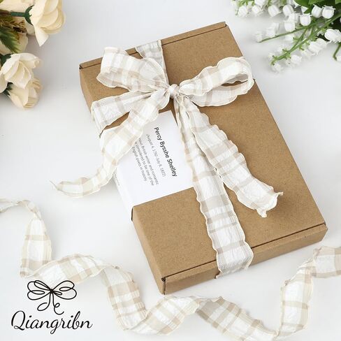 1.5inch 10Yards Chiffon Plaid Ribbon Blue Fabric Gingham Ribbon Micro-Pleated Gift Wrapping Ribbons for Bouquet Presents Packing Hair Crafts Bow Card Balloon Decoration DIY Soft Wired Ribbons in Saudi Arabia