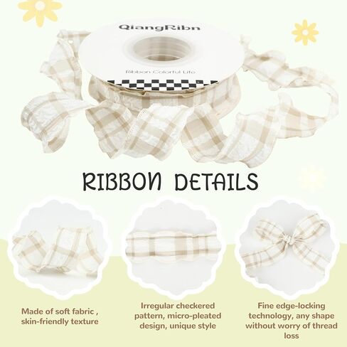 1.5inch 10Yards Chiffon Plaid Ribbon Blue Fabric Gingham Ribbon Micro-Pleated Gift Wrapping Ribbons for Bouquet Presents Packing Hair Crafts Bow Card Balloon Decoration DIY Soft Wired Ribbons in Saudi Arabia