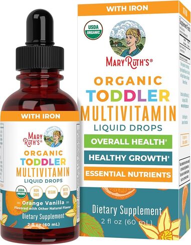 Maryruth Organics Multivitamin & Multimineral مع الحديد للأطفال الصغار | وزارة الزراعة الأمريكية العضوية | خالية من السكر | قطرات سائلة متعددة الفيتامين للأطفال الذين تتراوح أعمارهم بين 1-3 | الدعم المناعي | نباتي | غير GMO | 2 فلوريدا أوقية in Saudi Arabia