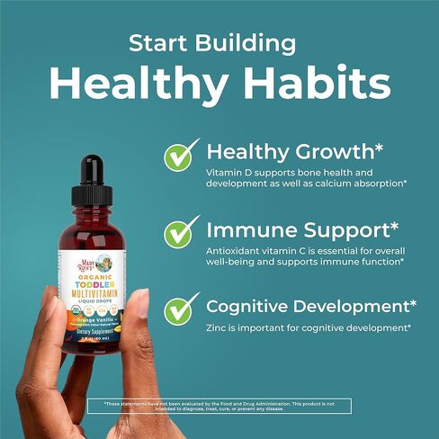 Maryruth Organics Multivitamin & Multimineral مع الحديد للأطفال الصغار | وزارة الزراعة الأمريكية العضوية | خالية من السكر | قطرات سائلة متعددة الفيتامين للأطفال الذين تتراوح أعمارهم بين 1-3 | الدعم المناعي | نباتي | غير GMO | 2 فلوريدا أوقية in Saudi Arabia