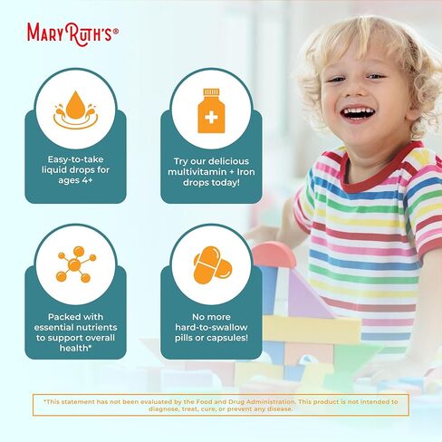 Maryruth Organics Multivitamin & Multimineral مع الحديد للأطفال الصغار | وزارة الزراعة الأمريكية العضوية | خالية من السكر | قطرات سائلة متعددة الفيتامين للأطفال الذين تتراوح أعمارهم بين 1-3 | الدعم المناعي | نباتي | غير GMO | 2 فلوريدا أوقية in Saudi Arabia