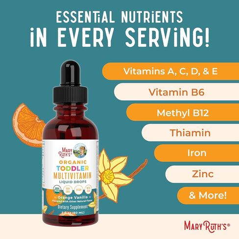 Maryruth Organics Multivitamin & Multimineral مع الحديد للأطفال الصغار | وزارة الزراعة الأمريكية العضوية | خالية من السكر | قطرات سائلة متعددة الفيتامين للأطفال الذين تتراوح أعمارهم بين 1-3 | الدعم المناعي | نباتي | غير GMO | 2 فلوريدا أوقية in Saudi Arabia