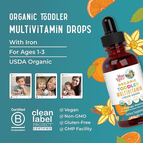 Maryruth Organics Multivitamin & Multimineral مع الحديد للأطفال الصغار | وزارة الزراعة الأمريكية العضوية | خالية من السكر | قطرات سائلة متعددة الفيتامين للأطفال الذين تتراوح أعمارهم بين 1-3 | الدعم المناعي | نباتي | غير GMO | 2 فلوريدا أوقية in Saudi Arabia