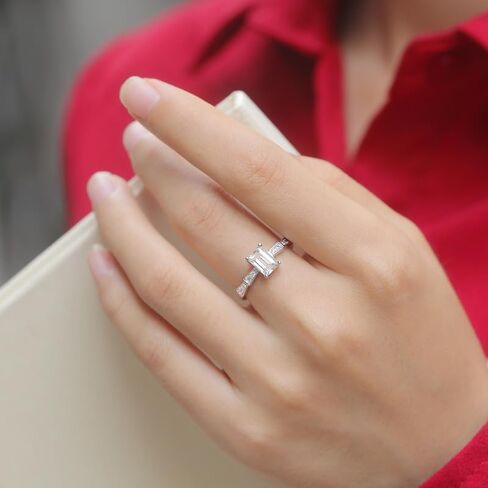 S925 Sterling Silver Adjustable Ring with 1&2 Carat Natural Diamond | Emerald Cut Princess Design | D-color | Elegant Keepsake in Kuwait
