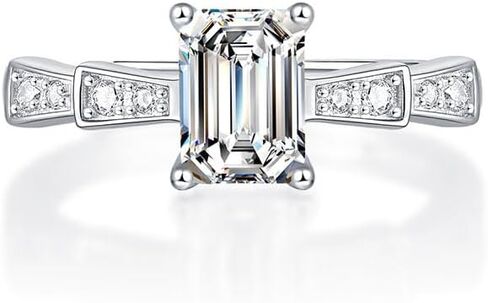 S925 Sterling Silver Adjustable Ring with 1&2 Carat Natural Diamond | Emerald Cut Princess Design | D-color | Elegant Keepsake in Kuwait