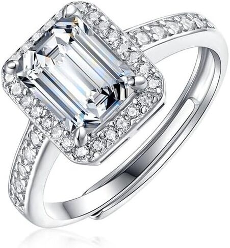 S925 sterling Silver Forme Ring مع 1 & 2 قيراط Natural Diamond | Emerald قطع الأميرة تصميم | د اللون | تذكار أنيق in Saudi Arabia