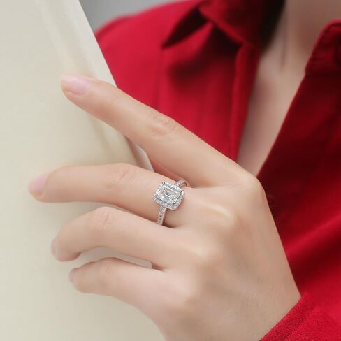 S925 sterling Silver Forme Ring مع 1 & 2 قيراط Natural Diamond | Emerald قطع الأميرة تصميم | د اللون | تذكار أنيق in Saudi Arabia