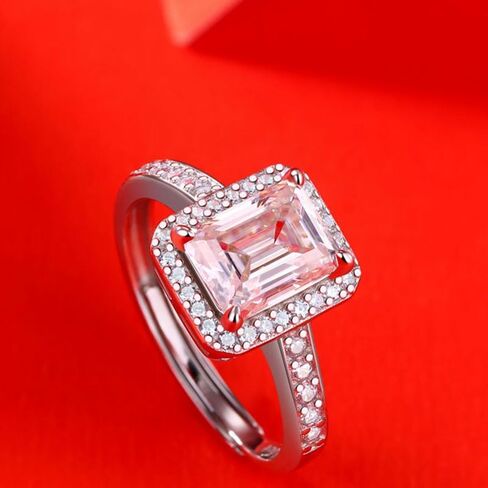 S925 sterling Silver Forme Ring مع 1 & 2 قيراط Natural Diamond | Emerald قطع الأميرة تصميم | د اللون | تذكار أنيق in Saudi Arabia