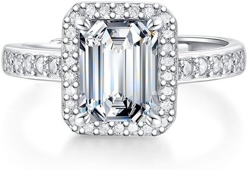 S925 sterling Silver Forme Ring مع 1 & 2 قيراط Natural Diamond | Emerald قطع الأميرة تصميم | د اللون | تذكار أنيق in Saudi Arabia