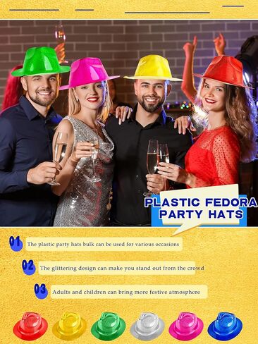 36 Pcs Party Gangster Hats Plastic Party Hats Bulk Fedora Party Hats for Kids Adults Cosplay Photo Booth Supplies Party Decorations, 6 Colors in Kuwait
