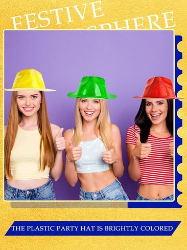 36 Pcs Party Gangster Hats Plastic Party Hats Bulk Fedora Party Hats for Kids Adults Cosplay Photo Booth Supplies Party Decorations, 6 Colors in Kuwait